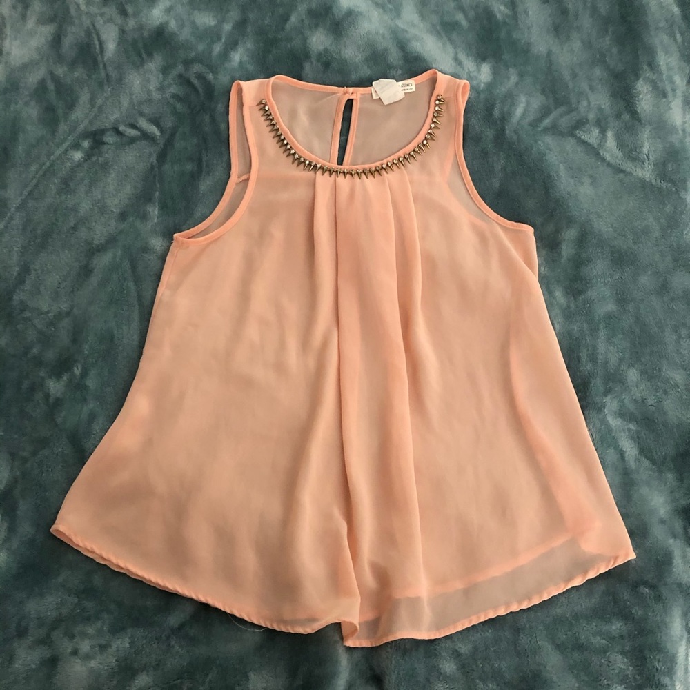 A’GACI Light Pink Sheer Embellished Neck Top